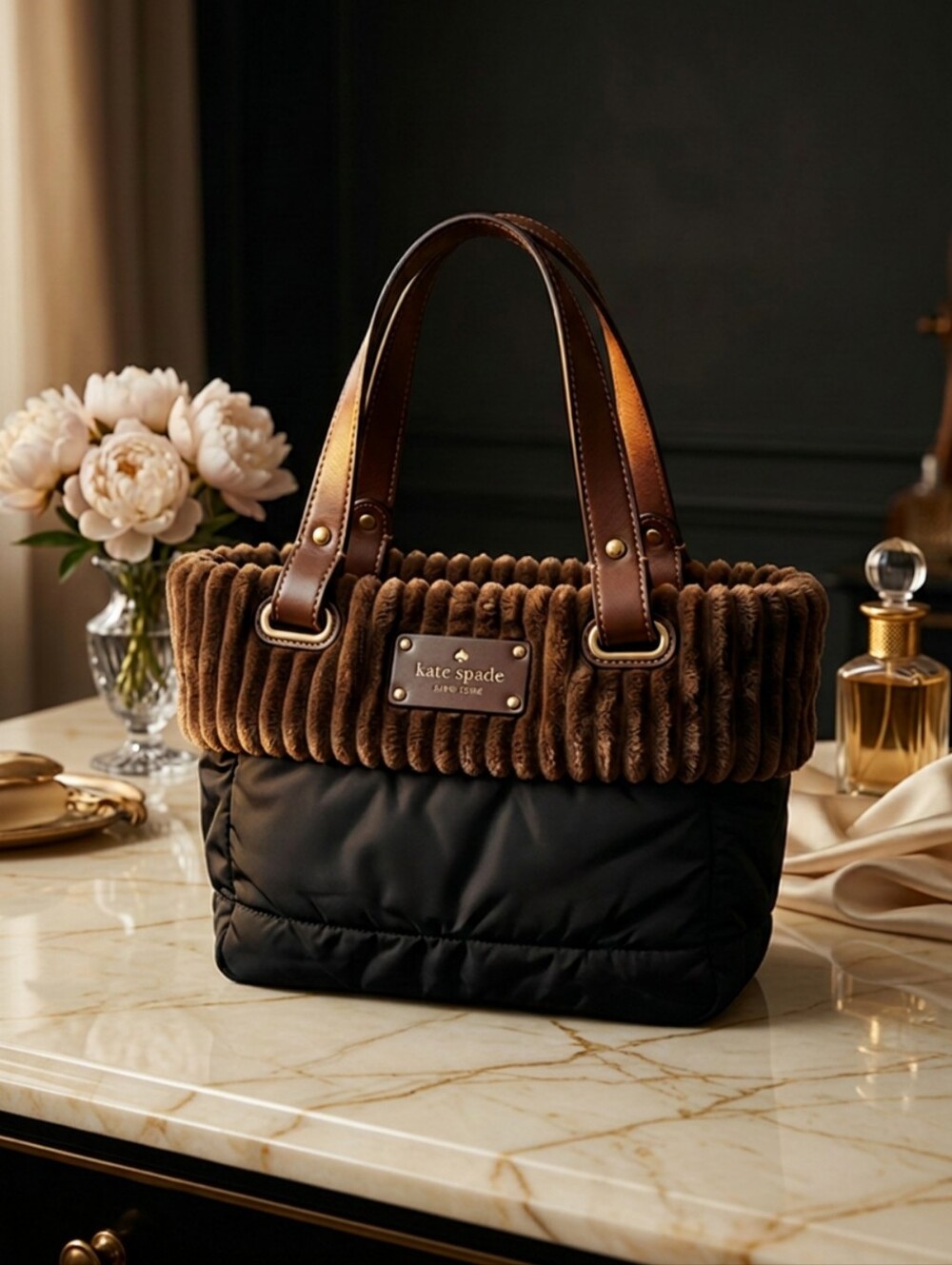 kate spade Brown & Black Velvet-Trim Tote